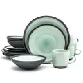 Euro Ceramica Diana 16 Piece Modern Dinnerware Set, Dinner, Salad Plate, Soup Bowl, Mug, Service for 4, Mint Green/Graphic Grey