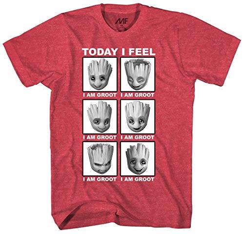 Marvel Men's Guardians of The Galaxy Groot Today I Feel Adult T-Shirt Tee, Red Heather, Medium