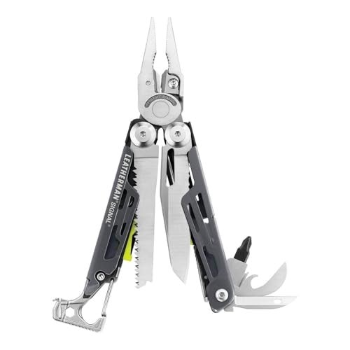Leatherman Signal Multitool - 19-in-1 Including Pliers, Knife, Saw, Hammer, Ferro Rod, Whistle - 4.5" Closed, 7.5 oz - Grey - Best Camping Tool for Adventures, Survival, EDC