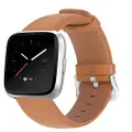 Mosstek Leather Bands Compatible with Fitbit Versa & Versa 2 & Versa Lite & Versa Special, Leather Band Strap for Versa Women Men