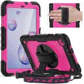 Timecity Case for Samsung Galaxy Tab A 8.4 Inch 2020, SM-T307 Case, with Stylus Holder Screen Protector/ Swivel Stand/ Hand Strap/ Shoulder Strap, Heavy Duty Protective Tablet Case for SM-T307U- Rose