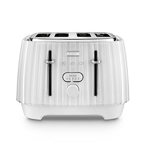 De'Longhi Ballerina Toaster, 4 Slot Toaster, Reheat, 5 Browning Settings, Defrost and Cancel Functions, Pull Crumb Tray, CTD4003.W, 1800W, UK PLUG, White