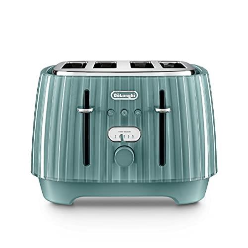 De'Longhi Ballerina Toaster, 4 Slot Toaster, Reheat, 5 Browning Settings, Defrost and Cancel Functions, Pull Crumb Tray, CTD4003.GR, 1800W, UK PLUG, Green
