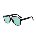 Vintage Retro 70s Sunglasses for Women Men Classic Large Squared Aviator Frame UV400 Trendy Orange Glasses, Turquoise Greent Tint / Black, oversize