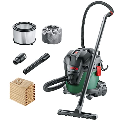 Bosch Wet & Dry Vacuum Cleaner with Blowing Function UniversalVac 15 (1000W, 15 Litre, 5 x Replacement Paper Filter Dust Bags Inc)