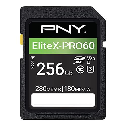 PNY 256GB EliteX-PRO60 Class 10 U3 V60 UHS-II SDXC Flash Memory Card, EliteX-PRO 60, P-SD256V60280EXP6-GE