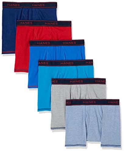 Hanes Boys' Underwear, Cool Comfort Stretch Mesh Boxer Briefs, 6-Pack, Blue Gray Assorted, Small
