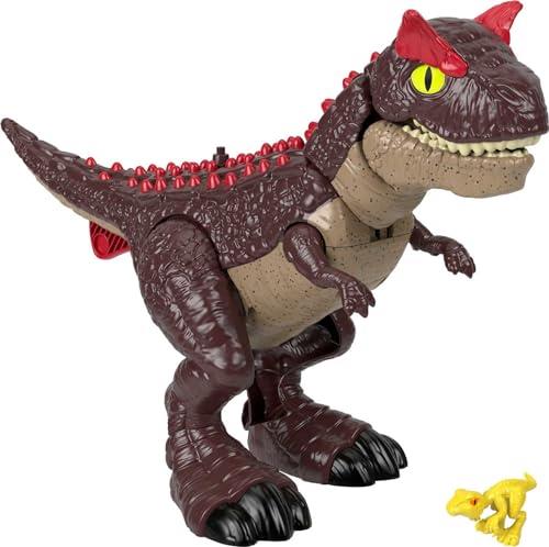 Fisher-Price Imaginext Jurassic World Dinosaur Toy Spike Strike Carnotaurus 11-Inch Tall Figure with Baby Raptor for Ages 3+ Years
