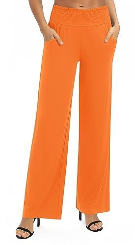 Urban CoCo Women's Solid Wide Leg Palazzo Lounge Pants Casual Straight Leg High Waist Stretch Pants, Orange, XX-Large