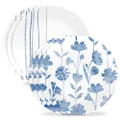 Corelle 6-Piece 8.5" Lunch Round Plates, Vitrelle Triple Layer Glass, Lightweight Round Plates, Salad Plates, Chip and Scratch Resistant, Microwave and Dishwasher Safe, Botanical Stripes