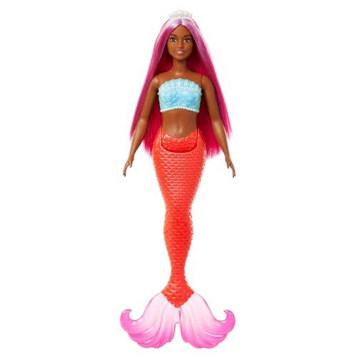 Barbie Mermaid Doll with Magenta Fantasy Hair and Headband Accessory, Curvy Body Type with Shell-Inspired Bodice and Tropical Red Tail