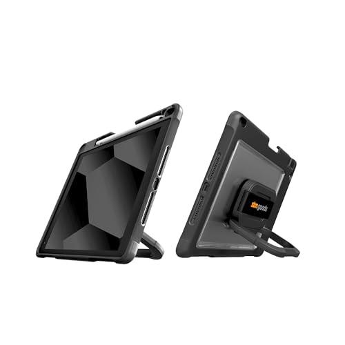STM Goods Dux Swivel Rugged iPad 9th/8th/7th Generation Case: 360° Rotating Stand, Elastic Hand Strap, Apple Pencil Storage, Clear Polycarbonate Back. Ideal for Frontline & Service Workers - Black.