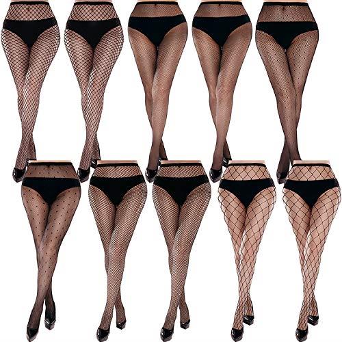 Duufin Pairs Fishnet Tights Stockings High Waist 8 Pantyhose for Women Styles, Black, One Size