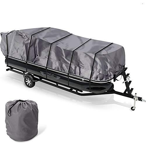 Protective Storage Boat Cover - Universal Waterproof, Mildew, and Weather Resistant with UV Sun Damage Protection Armor Shield Marine Grade Canvas for 21ft to 24ft Trailer Pontoon - Pyle PCVHP661
