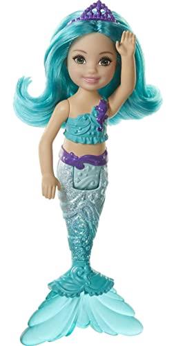 Barbie Dreamtopia- Chelsea Mermaid Doll, 6.5-inch with Teal Hair and Tail, GJJ89, Multi