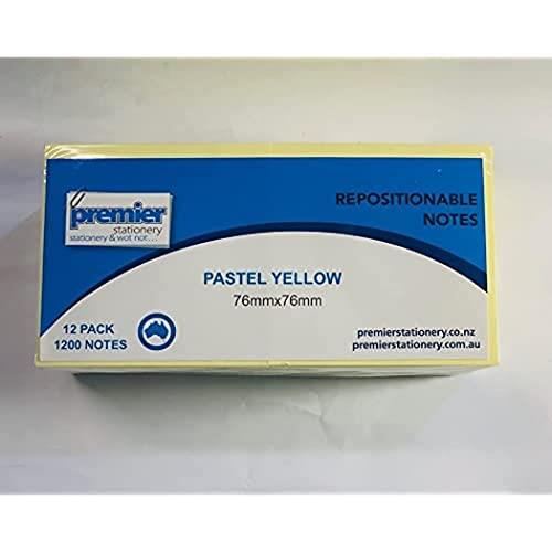 Premier Stationery Sticky Notes Pad Pastel, Yellow, Size 76 mm x 76 mm (Pack of 12)