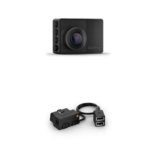 Garmin Dash Cam 67w, 1440p Dash Cam, GPS Enabled with 180-Degree Field of View (010-02505-15) with Compatible Garmin Constant Power Cable for Bundle
