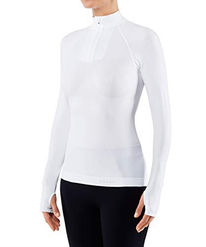 FALKE Women Warm Tight Fit Zip Long Sleeve Shirt - Sports Performance Fabric, White (White 2860), L, 1 Piece