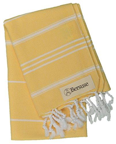 Bersuse 100% Cotton - Anatolia Hand Turkish Towel - Head Hair Face Baby Care Kitchen - 22X35 Inches, Yellow