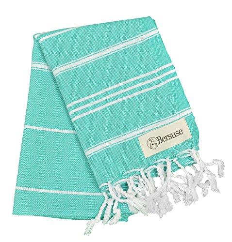 Bersuse 100% Cotton - Anatolia Hand Turkish Towel - Head Hair Face Baby Care Kitchen - 22X35 Inches, Mint Green