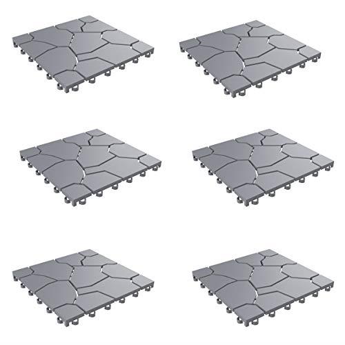 Pure Garden 50-LG1169 Patio and Deck Tiles – Interlocking Diamond Pattern Outdoor Flooring Pavers Weather Resistant, 50-LG1171, Gray