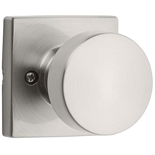 Kwikset Pismo Dummy Door Knob, Single Sided Handle for Closets, French Double Doors, and Pantry, Satin Nickel Non-Turning Interior Push/Pull Door Knob, with Microban Protection, Square Rose