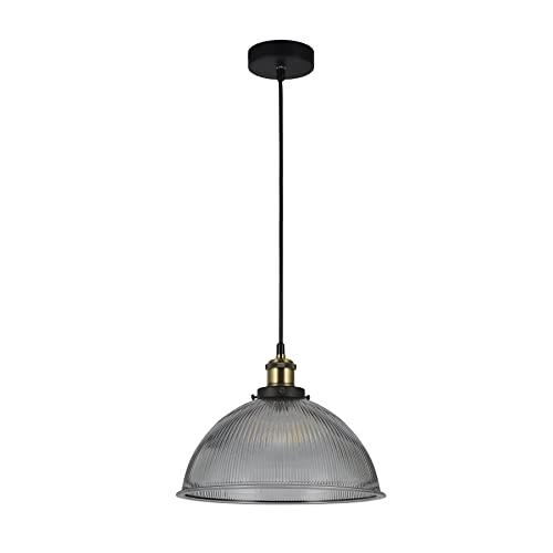 Lexi Lighting Tristan Glass Pendant Light, Ribbed Glass Bowl, Grey, Vintage Loft/Lounge Edison Hanging Lamps, Adjustable Drop Cable, D29.5cm, Elegant and Stylish Aesthetic for Dining or Bar Setting