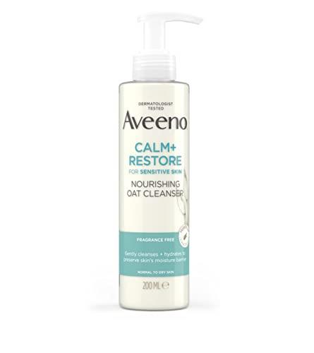 Aveeno Face Calm + Restore Nourishing Oat Cleanser, For Sensitive Skin, With Calming Feverfew and Restoring Prebiotic Oat, 200 ml (Packaging may vary)