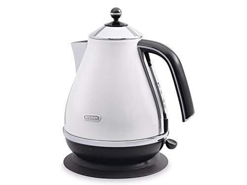De'Longhi Icona Classic Kettle KBO2001W, Classic Style Electric Kettle with Anti-Scale Filter, 360° Swivel Base, Cord Storage, Stainless Steel, 1.7 Liters, 2000W, White