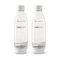 2 pack original Sodastream Source white carbonating reusable water bottles 1 liter BPA-free / fits only - Play, Splash, Source, Power, Spirit and Fizzi soda makers