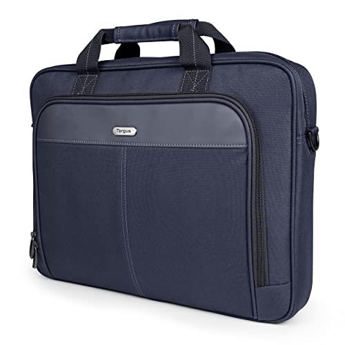 Targus 15-16 Inch Classic Slim Laptop Bag, Blue - Ergonomic Briefcase and Messenger Bag - Spacious Foam Padded Laptop Bag for 16" Laptops and Under (TCT027US)