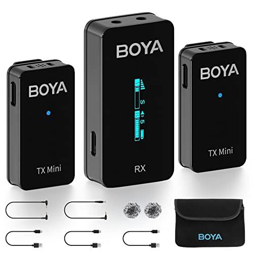 BOYA BY-XM6-S2 Mini OLED Wireless Lavalier Microphone,Dual-Channel Lapel Mic with Mono/Stero & Gain Compatible with Camera/Smartphone YouTube Vlog Live Stream Podcast Interview