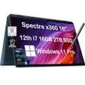 HP Spectre x360 16" 2-in-1 3K QHD+ Touchscreen (Intel 12th Gen i7-12700H, 16GB RAM, 2TB SSD, Stylus) Business Laptop, Long-Battery Life, Fingerprint, Backlit, Thunderbolt 4, IST Bag, Win 11 Pro