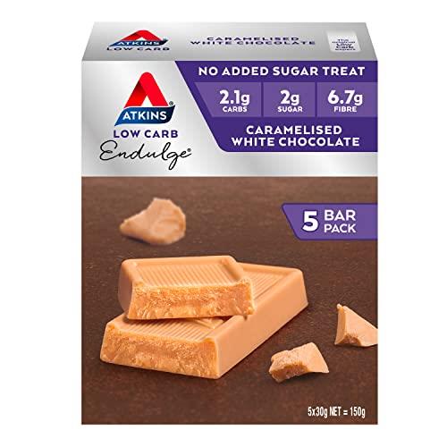 Atkins Endulge Caramelised White Chocolate Bars | Keto Friendly Bars | 5 x 30g Low Carb White Caramel Chocolate Bars | Low Carb, Low Sugar, High Fibre | 5 Bar Pack