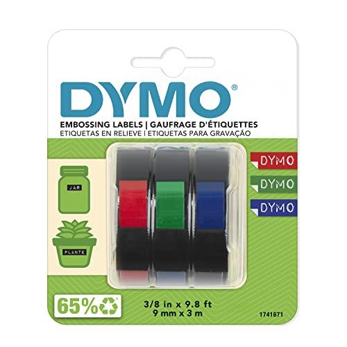 DYMO Plastic Embossing Labels for Embossing Label Makers Red, Green and Blue Labels 9mm x 3m, 3 Count
