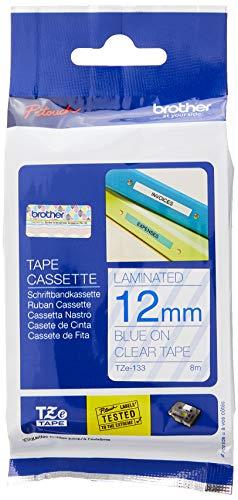 Brother Genuine TZe-133 Laminated Tape, 12mm x 8m, Blue On Clear
