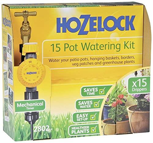 HOZELOCK - Drip Watering Kit 15 Pot : Self-contained System Complete with Timer, Ideal for Potted Plants and Window Boxes, for Precise, Water-Saving Watering [2802 0000]
