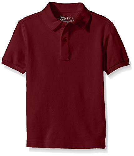 Nautica Boys' Big School Uniform Short Sleeve Polo Shirt, Button Closure, Comfortable & Soft Pique Fabric, Burgundy, 14-16