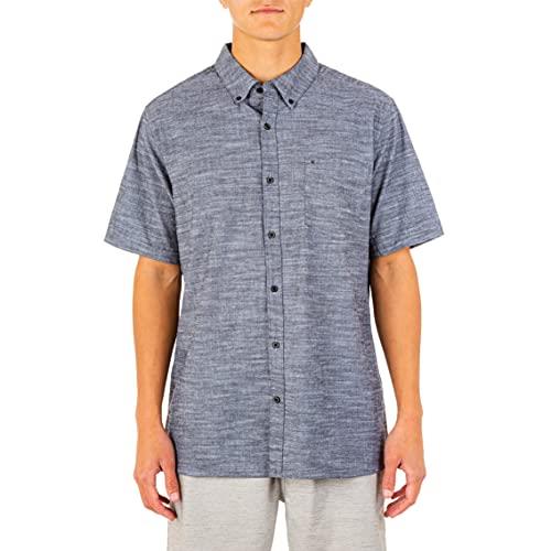 Hurley Men's One and Only Textured Short Sleeve Button Up, Black, X-Large