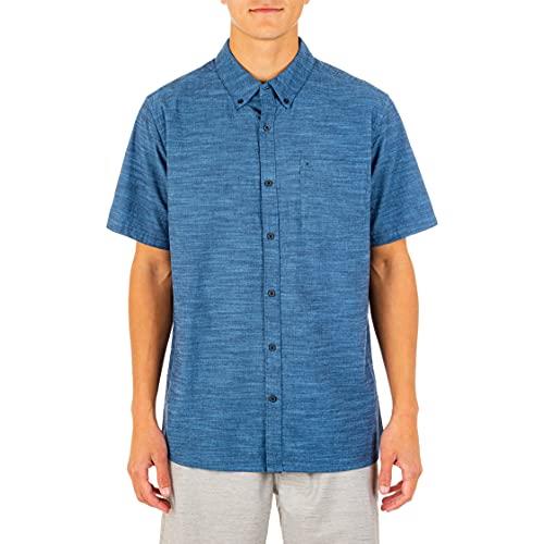 Hurley Men's One and Only Textured Short Sleeve Button Up, Obsidian, X-Large