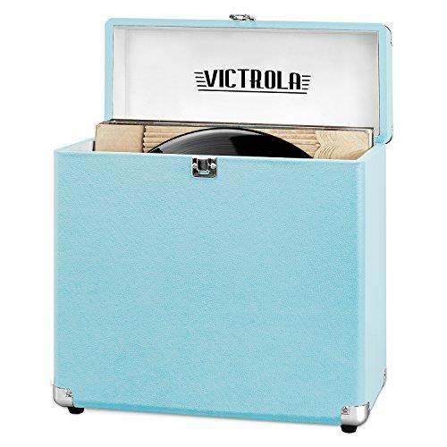 Victrola Vintage Vinyl Record Storage Carrying Case for 30+ Records, Turquoise