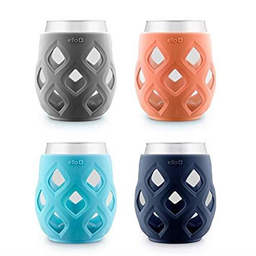 Ello Cru 17oz Stemless Wine Glass Set with Protective Silicone Sleeves, 4 Pack Cocktail Glass Perfect for Summer Patios and Parties Holiday Gifting Her Him Mother's Day, Dishwasher Safe, Paloma