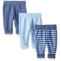 Hanes Ultimate Baby Boys Flexy 3 Pack Adjustable Fit Fleece Joggers, Blues, 0-6M