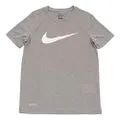 Nike Boy's Dri Fit Swoosh T Shirt Dark Grey Heather/White Size Medium