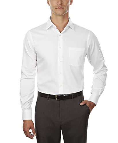 Van Heusen Men's Dress Shirts Fitted Lux Sateen Stretch Solid Spread Collar, White, 16" Neck 36"-37" Sleeve