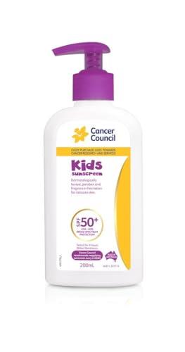 Cancer Council Kids Sunscreen SPF 50+ - Cancer Council Sunscreen, 200ml - Water-Resistant, Paraben-Free, UVA/UVB Protection, Hypoallergenic, Supports Cancer Research