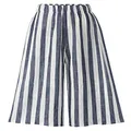 Chartou Women's Casual Striped High-Waist Wide-Leg Cotton Lightweight Palazzo Capri Culotte Pants - Blue - XX-Large