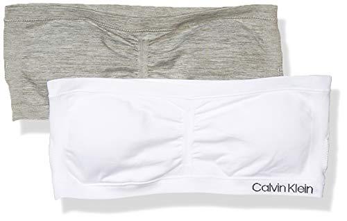 Calvin Klein Girls' Bandeau Bra, White/Heather Grey - 2 Pack, Medium