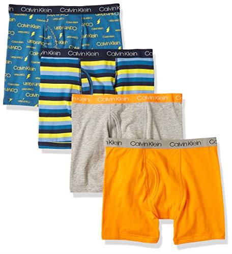 Calvin Klein Boys' Underwear 4 Pack Boxer Briefs Value Pack, 4 Pack - Blue/Orange Pack, Large
