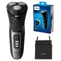 Philips Shaver Series 3000 with Powercut Blades, Wet & Dry Men's Electric Shaver with 5D Flex Heads & Pop Up Trimmer, 60 mins Run Time, Shiny Black -S3233/52